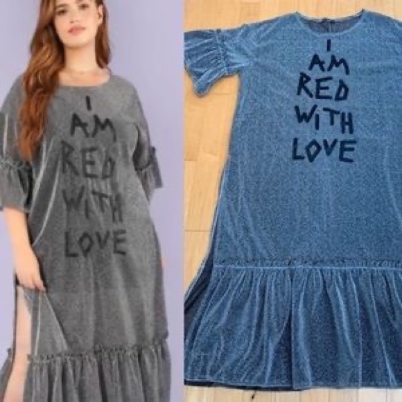 Maxi I AM RED WITH LOVE dress BTS SHEIN Metallic - Picture 1 of 6